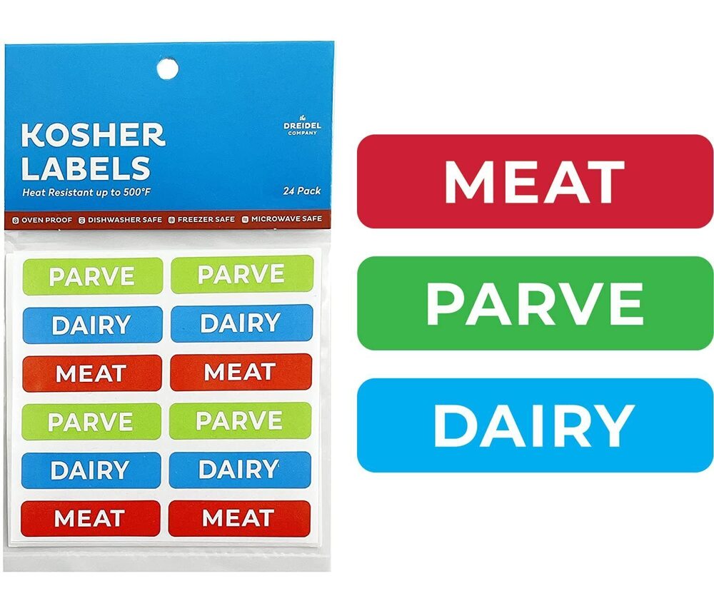 4232 Kosher Sticker Labels, 24 Pack 8 Blue Dairy, 8 Red Meat, 8 Green Parve